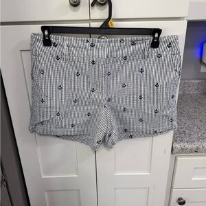 British Khaki Navy and White Striped Anchor Jean Shorts